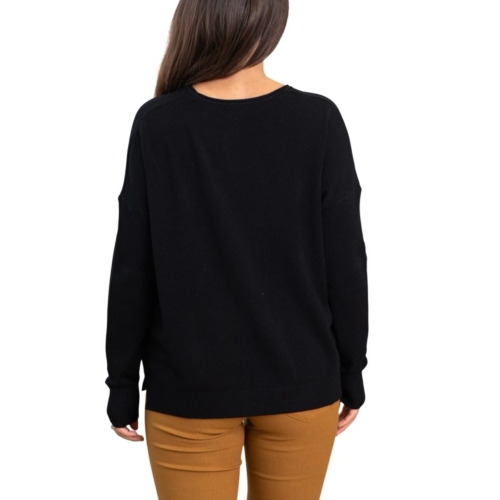 Zenana Black Front Seam Round Neck Long Sleeve Sweater Size Large - Picture 2 of 10